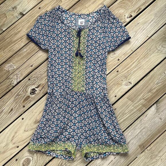 Anthropologie Lilka Long Weekend Blue Printed Romper Size S - Picture 1 of 10
